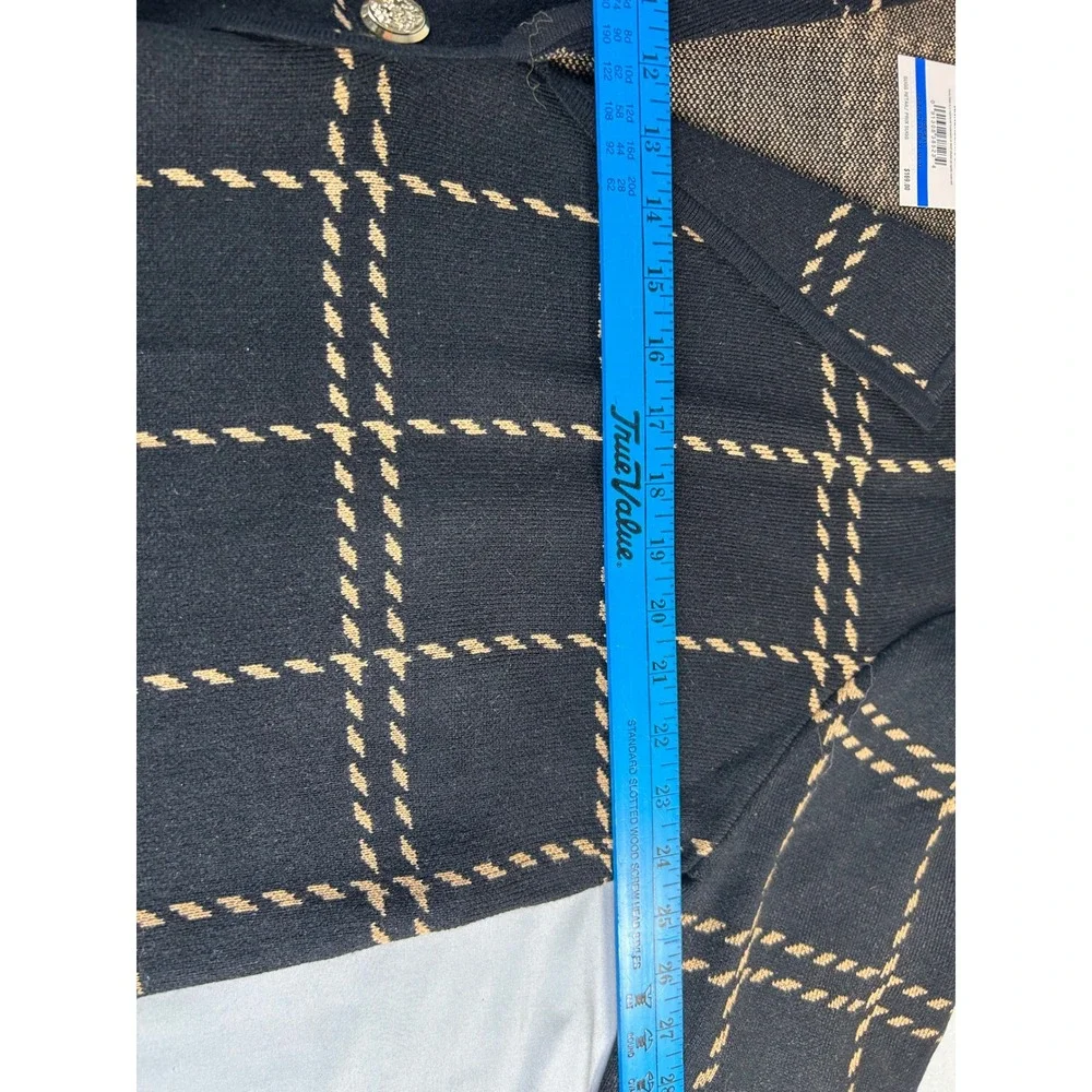Anne Klein Women Black Camel‎ Windowpane Plaid Knit Blazer Cardigan XL 10882697